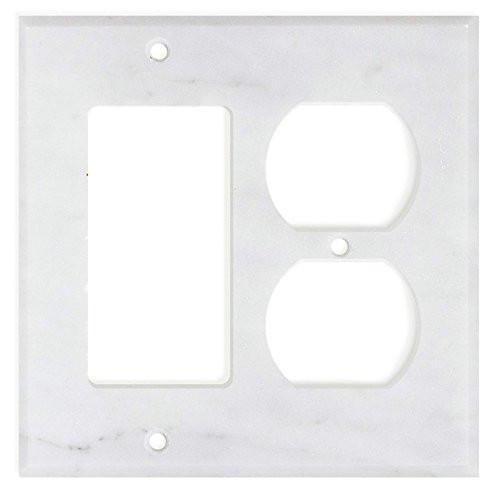 Tilefornia Carrara White Marble Rocker Duplex Switch Plate Polished/Honed - Tilefornia