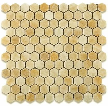 1" Hexagon Pattern Polished Mosaic Tiles Honey Onyx - Tilefornia