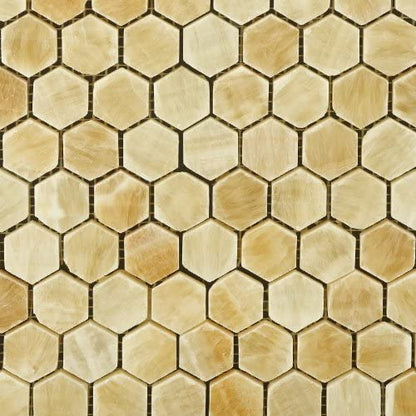 1" Hexagon Pattern Polished Mosaic Tiles Honey Onyx - Tilefornia