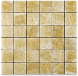 Honey Onyx 2x2 Polished Mosaics Meshed on 12" X 12" Sheet for Backsplash, Shower Walls, Bathroom Floors. Minimum Purchase 28 Sheets - Tilefornia