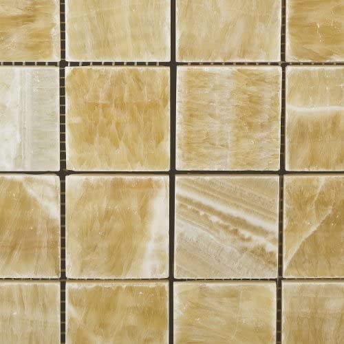 Honey Onyx 2x2 Polished Mosaics Meshed on 12" X 12" Sheet for Backsplash, Shower Walls, Bathroom Floors. Minimum Purchase 28 Sheets - Tilefornia