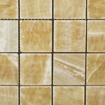 Honey Onyx 2x2 Polished Mosaics Meshed on 12" X 12" Sheet for Backsplash, Shower Walls, Bathroom Floors. Minimum Purchase 28 Sheets - Tilefornia