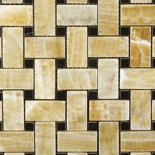 Honey Onyx Basketweave Black Dots (SAMPLE) Polished - Tilefornia