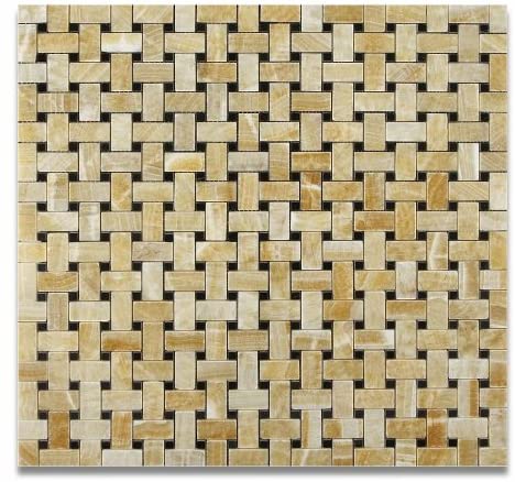 Honey Onyx Basketweave with Black Marble Tile Premium Polished - Tilefornia