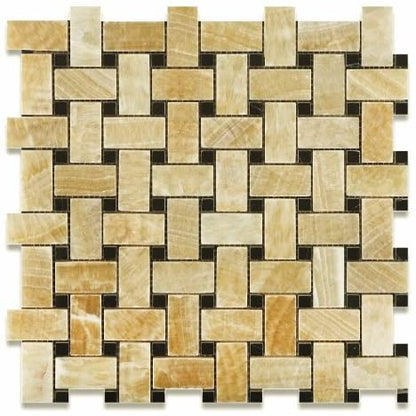 Honey Onyx Basketweave Black Dots (SAMPLE) Polished - Tilefornia