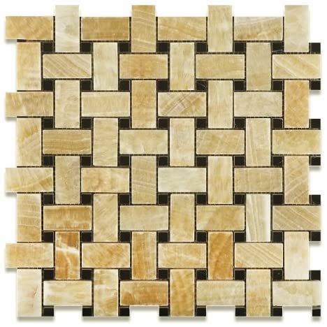 Honey Onyx Basketweave Black Dots (SAMPLE) Polished - Tilefornia
