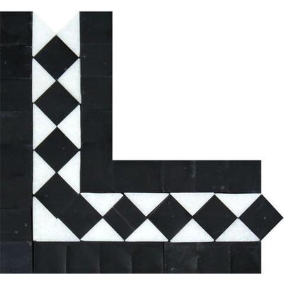 White Thassos & Black Bias Border Corner 9/16x9/16, Polished