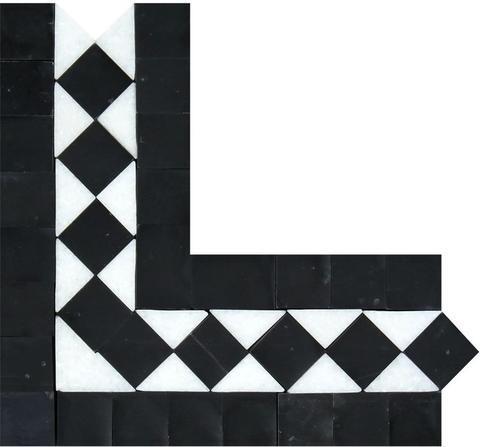 Tilefornia Thassos White & Black BIAS Border Corner - Tilefornia