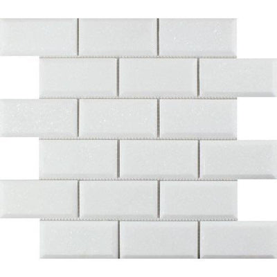 White Thassos Marble Deep Beveled Subway Tile 2x4, Honed