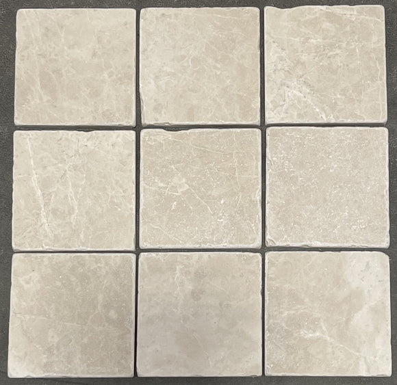 IVORY / BEIGE MARBLE 4 by 4-Inch Tumbled Decorative Tile, Like Crema Marfil, 5-Total Square Feet - Tilefornia