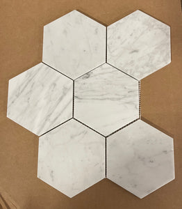 Tilefornia Italian Carrara White Marble 5" Hexagon Mosaic Tile Polished/Honed - Tilefornia