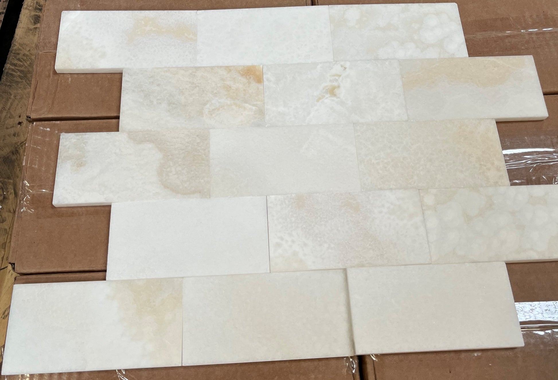 Pearl White Onyx Subway Brick 3x6 Polished Tiles for Backsplash, Shower Walls, Bathroom Floors - Tilefornia