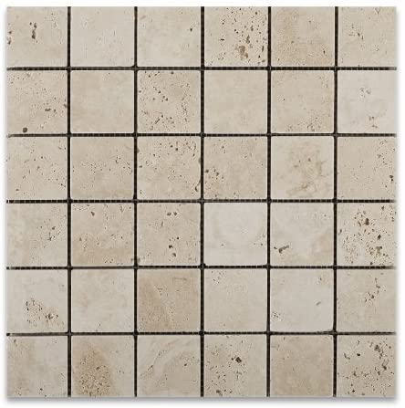 Ivory Travertine 2 X 2 Tumbled Mosaic Tile - 1 Full sheet - Tilefornia