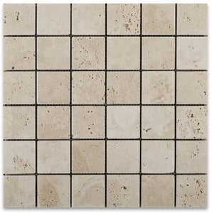 Ivory Travertine 2 X 2 Tumbled Mosaic Tile - 6" X 6" Sample - Tilefornia