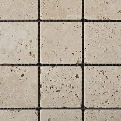 Ivory Travertine 2 X 2 Tumbled Mosaic Tile - 6" X 6" Sample - Tilefornia