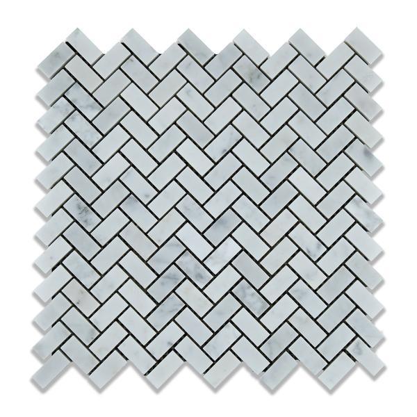 Tilefornia Italian Carrara White Marble Mini  Herringbone Mosaic Tile Polished/Honed - Tilefornia
