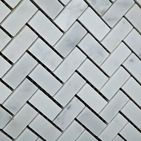 Tilefornia Italian Carrara White Marble Mini  Herringbone Mosaic Tile Polished/Honed - Tilefornia