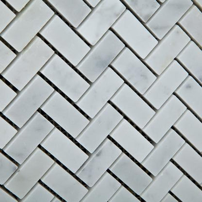 Tilefornia Italian Carrara White Marble Mini  Herringbone Mosaic Tile Polished/Honed - Tilefornia