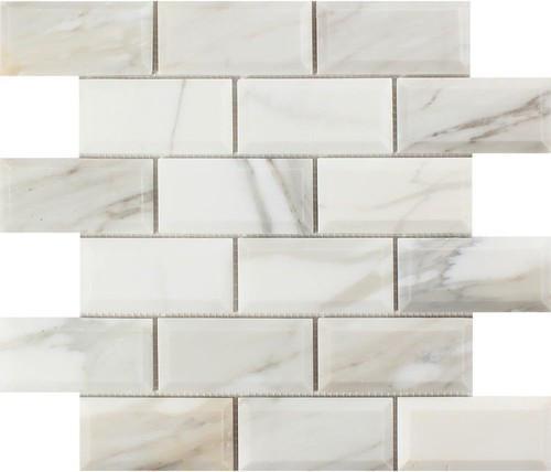 Tilefornia Calacatta Gold 2" X 4" Deep Beveled Mosaic Tile Polished /Honed - Tilefornia