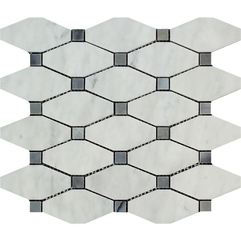 Tilefornia Italian Carrara White Marble Octave w/Blue/Gray Marble Mosaic Tile Polished/Honed - Tilefornia
