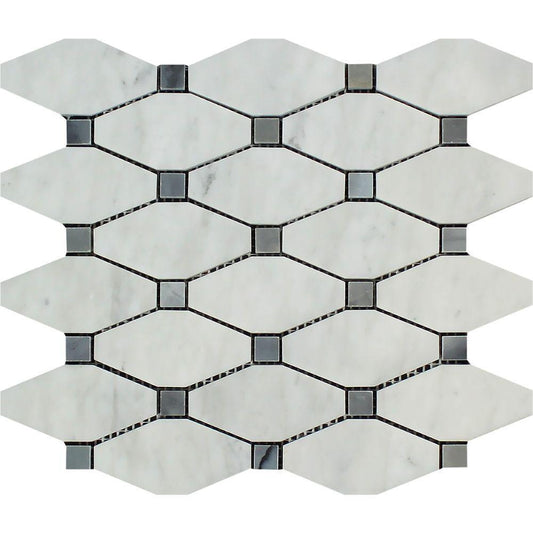 Tilefornia Italian Carrara White Marble Octave w/Blue/Gray Marble Mosaic Tile Polished/Honed - Tilefornia