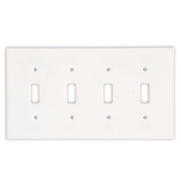 Tilefornia Thassos White Marble Quadruple Toggle Switch Plate - Tilefornia