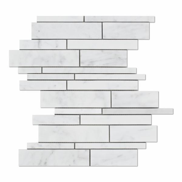 Tilefornia Italian Carrara White Marble Random Strip Mosaic Tile Polished/Honed - Tilefornia