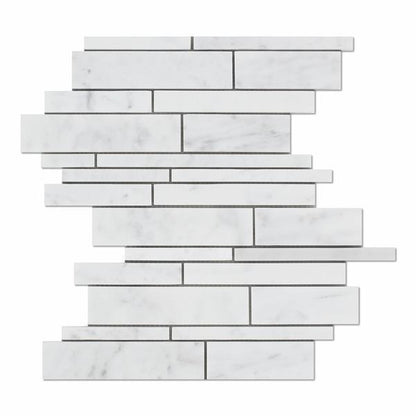 Tilefornia Italian Carrara White Marble Random Strip Mosaic Tile Polished/Honed - Tilefornia