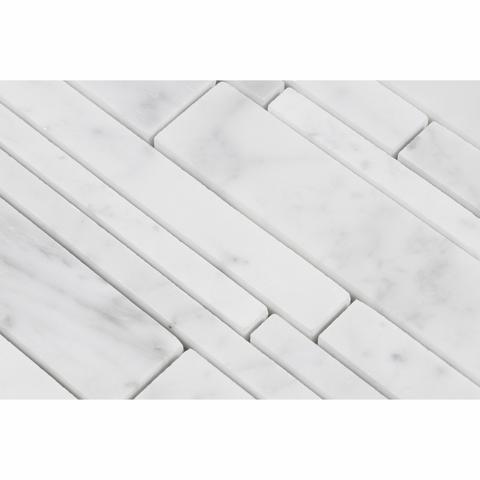 Tilefornia Italian Carrara White Marble Random Strip Mosaic Tile Polished/Honed - Tilefornia