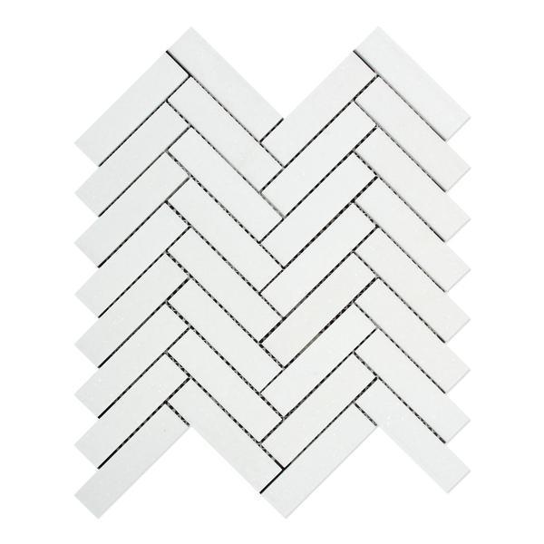 Tilefornia Thassos White Herringbone 1" X 4" Marble Mosaic Tile - Tilefornia