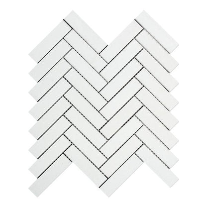 Tilefornia Thassos White Herringbone 1" X 4" Marble Mosaic Tile - Tilefornia