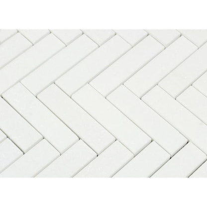 Tilefornia Thassos White Herringbone 1" X 4" Marble Mosaic Tile - Tilefornia