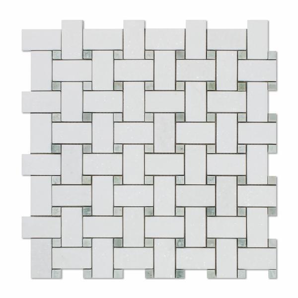 Tilefornia Thassos White & Green Marble Basketweave Mosaic - Tilefornia