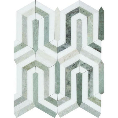 White Thassos Marble Berlinetta Mosaic Tile 5/16x4 with Green, Polished