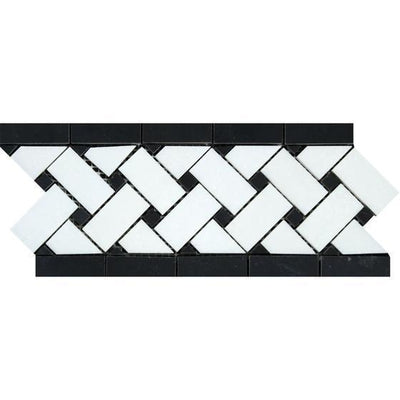 White Thassos Marble Border (Listello) 1 7/8x15/16 with Black, Honed