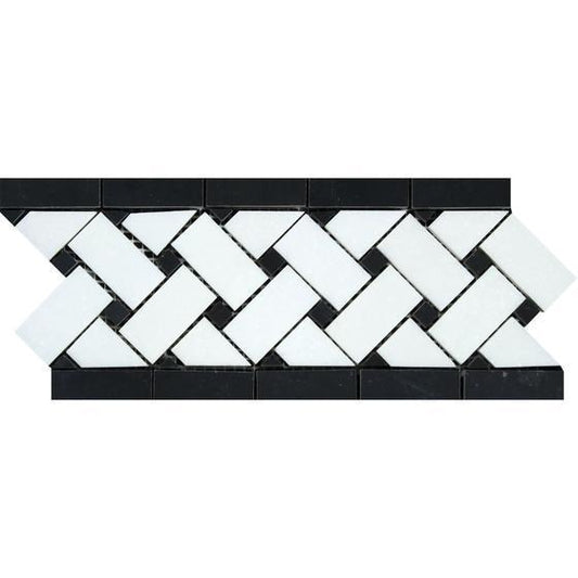 Tilefornia Thassos White & Black Marble Basketweave Border - Tilefornia