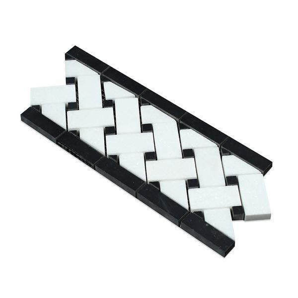 Tilefornia Thassos White & Black Marble Basketweave Border - Tilefornia