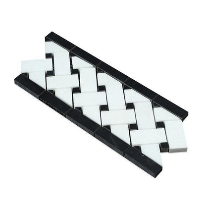 Tilefornia Thassos White & Black Marble Basketweave Border - Tilefornia