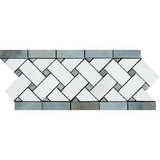 Tilefornia Thassos White & Blue Marble Basketweave Border - Tilefornia