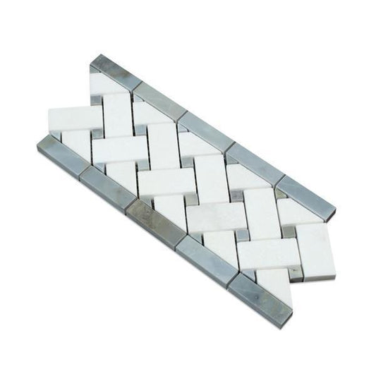 Tilefornia Thassos White & Blue Marble Basketweave Border - Tilefornia