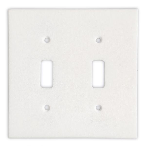Tilefornia Thassos White Marble Double Toggle Switch Plate - Tilefornia