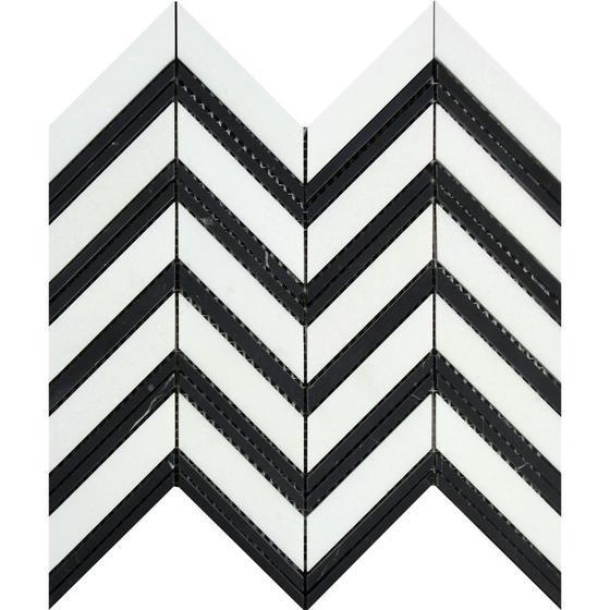 Tilefornia Thassos White & Black Chevron - Tilefornia