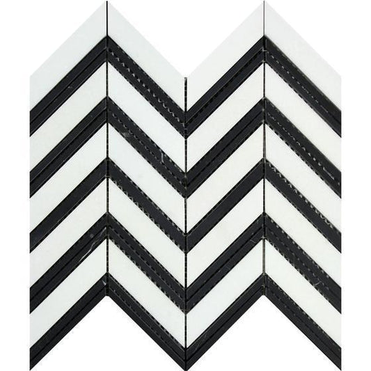 Tilefornia Thassos White & Black Chevron - Tilefornia
