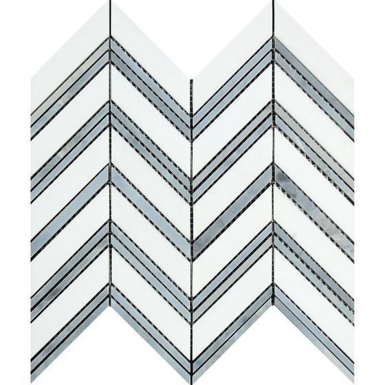 Tilefornia Thassos White & Blue/Gray Chevron - Tilefornia