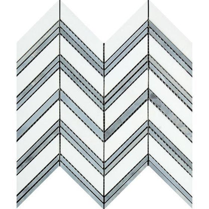 Tilefornia Thassos White & Blue/Gray Chevron - Tilefornia