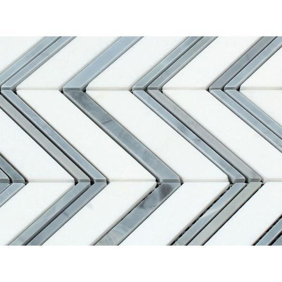 Tilefornia Thassos White & Blue/Gray Chevron - Tilefornia