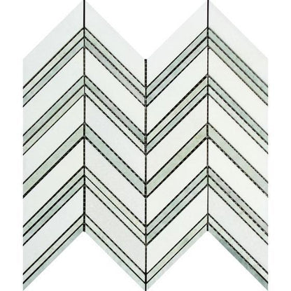 Tilefornia Thassos White & Green Chevron - Tilefornia