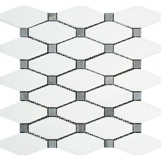 Tilefornia Thassos White & Blue/Gray Octave Mosaic - Tilefornia