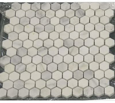 White Marble Hexagon 1x1 POLISHED Mosaic Tiles on 12x12 Sheet - Lot of 50 Sheets - Tilefornia