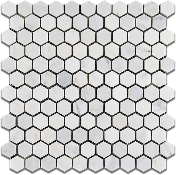 White Marble Hexagon 1x1 POLISHED Mosaic Tiles on 12x12 Sheet LOT of 5 SHEETS - Tilefornia